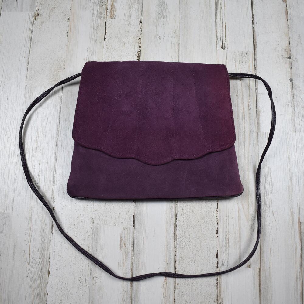 Vintage 90s Purple Faux Suede Shoulder Handbag Retro Whimsygoth Coquette Clutch